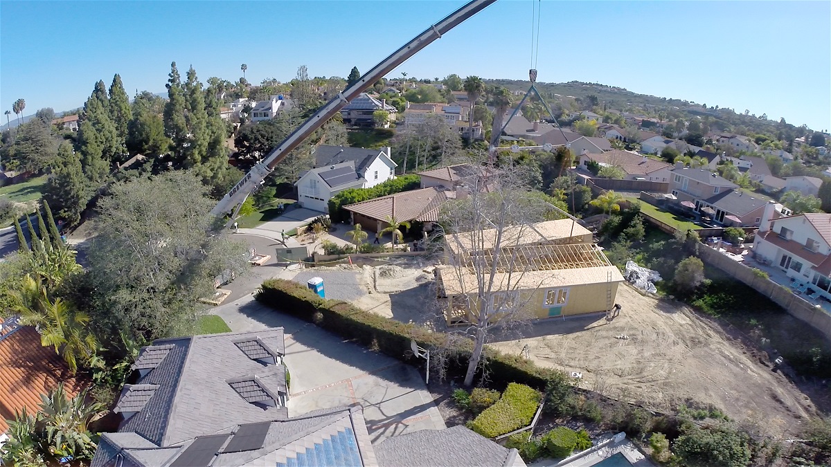 Prefab Home Installation in San Diego Captured by Drone